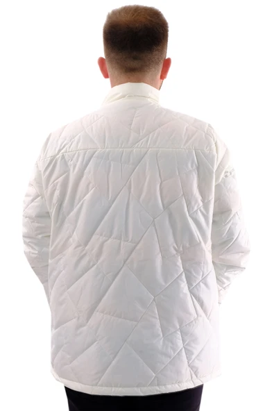 Mode XL Erkek Büyük Beden Dik Yaka Ribanalı Kol Fermuarlı Mont U24611 Ekru - 4