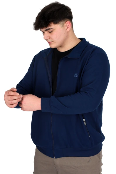 Mode XL Erkek Büyük Beden Hırka Fermuarlı Dik Yaka Cepli U24442 İndigo - 3