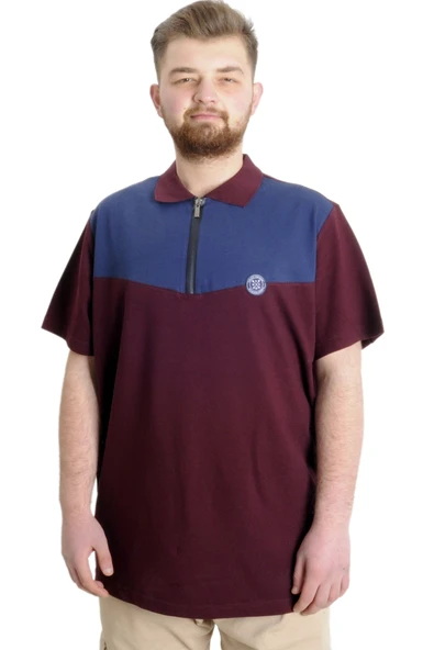 Mode XL Büyük Beden Erkek T-shirt Polo FRAGMENTED 23325 Mürdüm ürün görseli