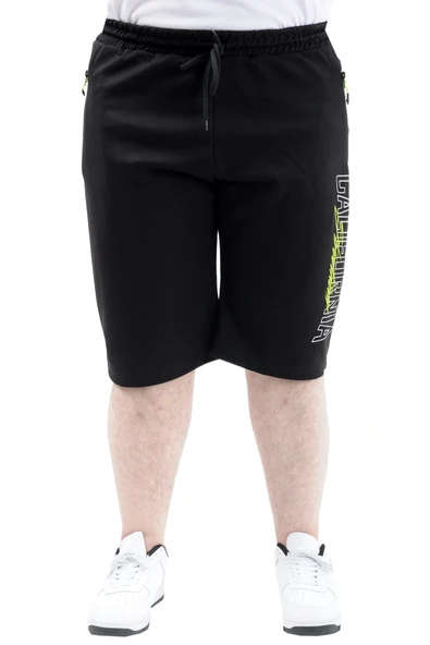 Mode XL Büyük Beden Erkek Kapri Şort Baskılı CALIFORNIA 24503 Siyah