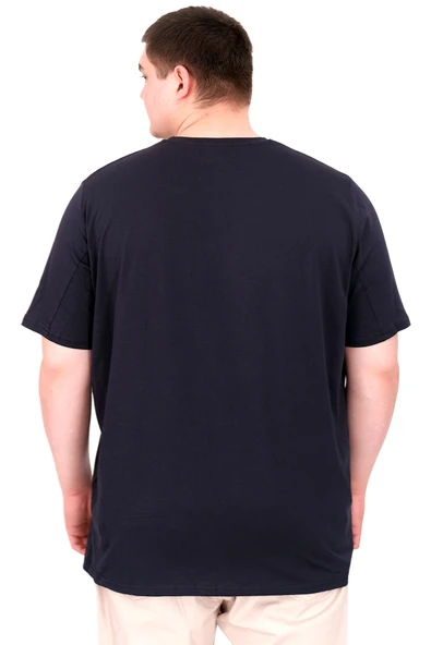 Mode XL Büyük Beden Erkek Baskılı T-Shirt Palm Dream U25026 Lacivert - Resim 2