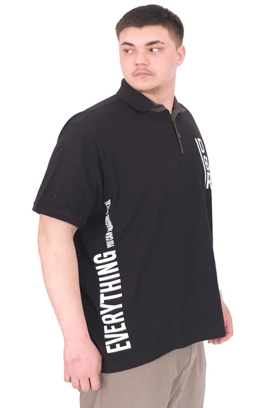 Mode XL Büyük Beden Erkek T-Shirt Polo Yaka REAL U25309 Siyah - Resim 3