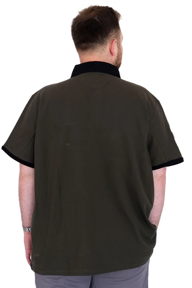 Mode XL Büyük Beden Erkek T-Shirt Polo Yaka H BROUDED U25312 Haki - Resim 4