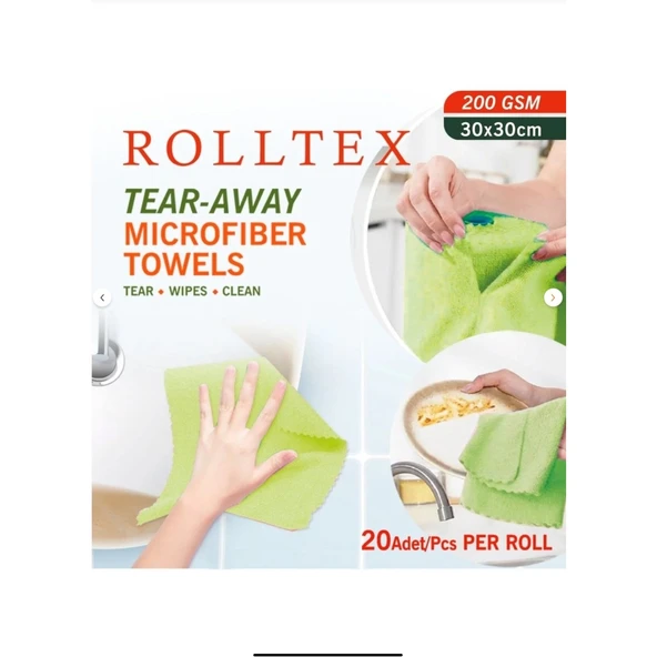 Rolltex Yırt Kopar %100 Mikrofiber Temizlik Bezi 30X30CM 20'li Yeşil Renk - 2