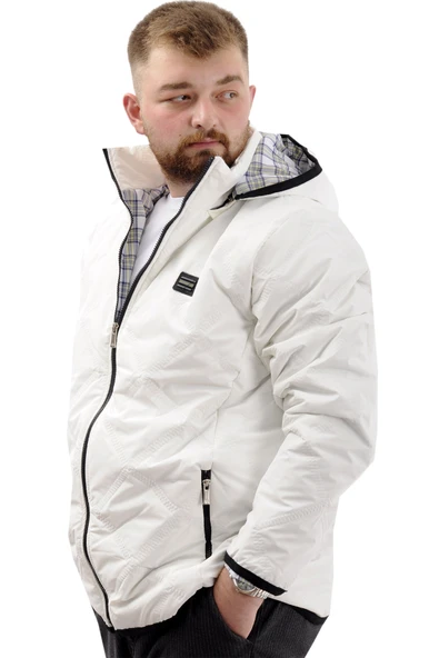 Mode XL Büyük Beden Erkek Kapitone Mont Kapüşonlu U24606 Ekru - 2