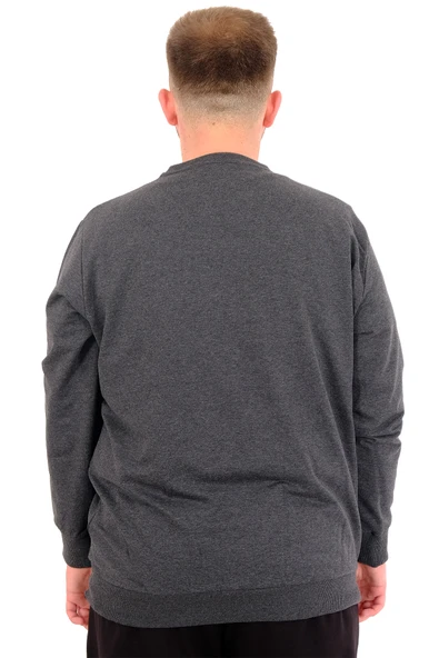 Mode XL Büyük Beden Erkek Sweat Bisiklet Yaka Eşofman Üstü PEACE U24526 Antramelanj - Resim 4