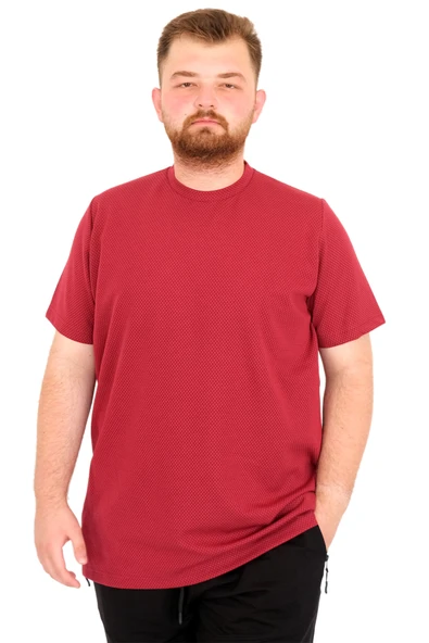 Mode XL Büyük Beden Erkek T-Shirt Bisiklet Yaka Dore U25034 Bordo ürün görseli