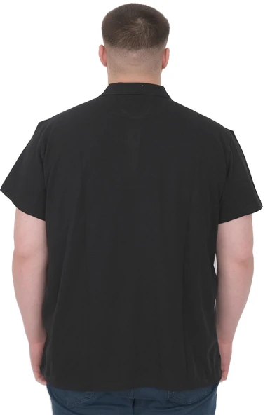 Mode XL Büyük Beden Erkek T-Shirt Polo Flag U25304 Siyah - Resim 3