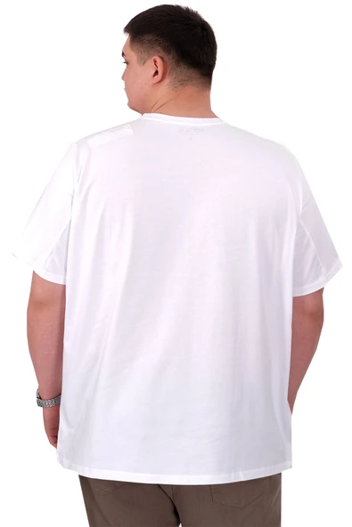 Mode XL Büyük Beden Erkek T-Shirt Bisiklet Yaka ROSE U25032 Beyaz - Resim 3