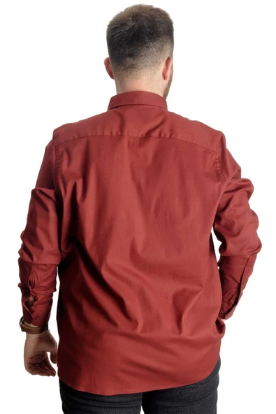 Mode XL Büyük Beden Gömlek Gabardin Çift Cep Kapaklı 20360 Bordo - 4