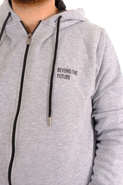 Mode XL Erkek Büyük Beden Fermuarlı Kapüşonlu Sweatshirt FUTURE U24549 Grimelanj - Resim 5
