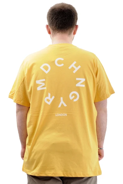 Mode XL Erkek Büyük Beden Tişört Baskılı Bisiklet Yaka LONDON U24062 Hardal - Resim 4