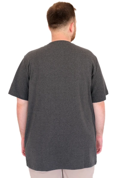 Mode XL Büyük Beden Erkek T-Shirt Bisiklet Yaka U25035 Antrasit - Resim 4