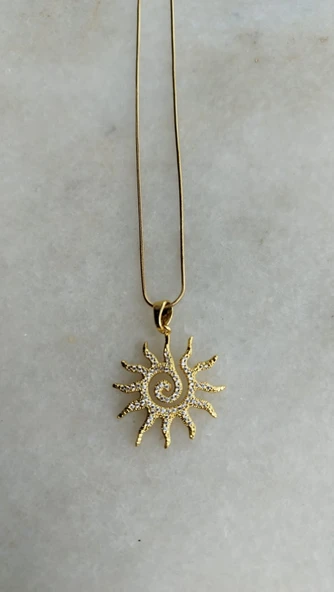 Çizgisel Gold Güneş Çelik Kolye Aksesuar Şık Takı Aksesuar - 2