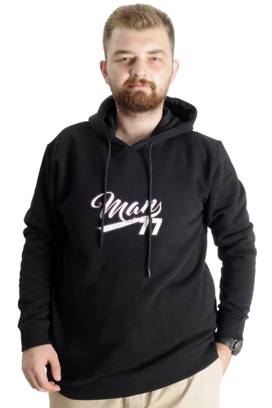 Mode XL Büyük Beden Erkek Sweatshirt Kapüşonlu 23540 Siyah ürün görseli 1