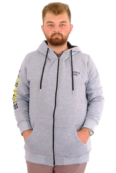 Mode XL Erkek Büyük Beden Fermuarlı Kapüşonlu Sweatshirt FUTURE U24549 Grimelanj ürün görseli 1