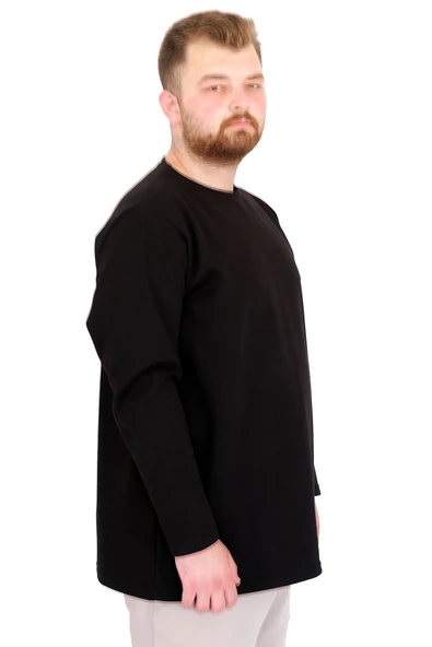 Mode XL Büyük Beden Erkek Bisiklet Taka Sweatshirt İnterlok Pike U22464 Siyah - Resim 3