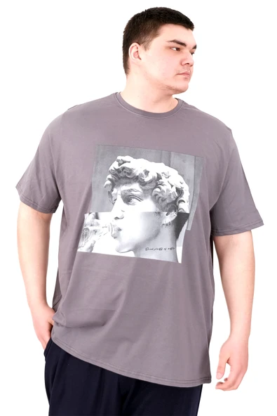 Mode XL Büyük Beden Erkek T-Shirt Bisiklet Yaka STATUE U25027 Füme ürün görseli