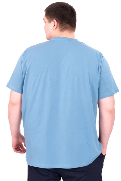 Mode XL Büyük Beden Erkek T-Shirt Parçalı U25501 Mavi - Resim 2