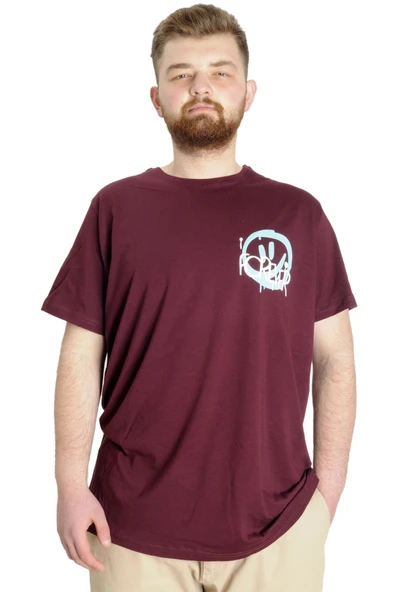 Mode XL Büyük Beden Erkek T-shirt FOREVER 23138 Mürdüm ürün görseli