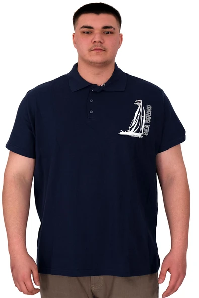Mode XL Büyük Beden Erkek T-Shirt Polo Sea Bound U25303 Indigo ürün görseli