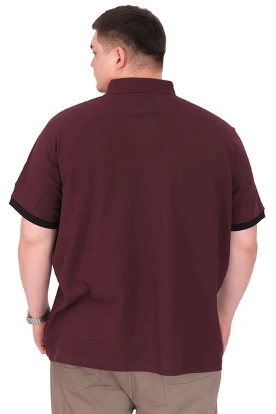 Mode XL Büyük Beden Erkek Polo Yaka T-Shirt Nakışlı U25307 Mürdüm - Resim 3