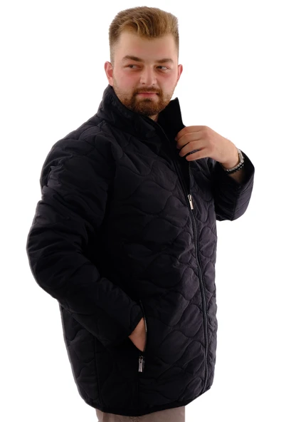 Mode XL Büyük Beden Erkek Dik Yaka Kapitone Mont U24609 Siyah - Resim 3