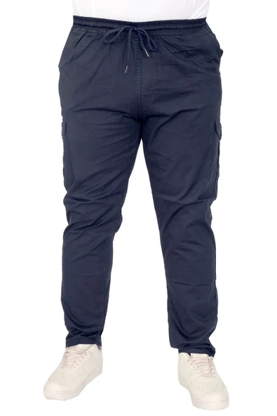 Mode XL Büyük Beden Pantolon Keten Kargo Jogger Milano 21912 Lacivert - Resim 11