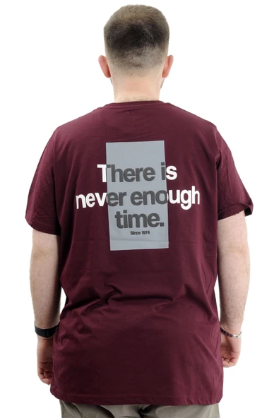 Mode XL Büyük Beden Baskılı Erkek T-Shirt Bisiklet Yaka TIME U24036 Mürdüm - Resim 5