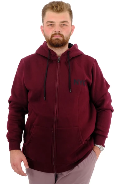 Mode XL Erkek Büyük Beden Sweatshirt Sırt Baskılı Şardonlu CITY U24541 Mürdüm