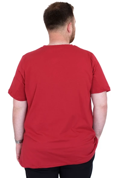 Mode XL Büyük Beden Erkek T-Shirt Bisiklet Yaka ORIGINALS U25038 Bordo - Resim 4