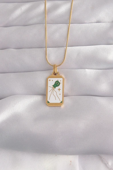 pilelistore 316L Çelik Gold Renk Beyaz Mineli Tarot Kolye - TJ-BKO9039 ürün görseli 1