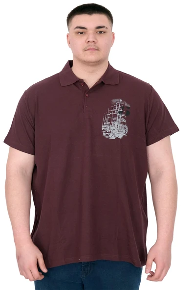 Mode XL Büyük Beden Erkek T-Shirt Polo Sail Boat U25302 Mürdüm ürün görseli
