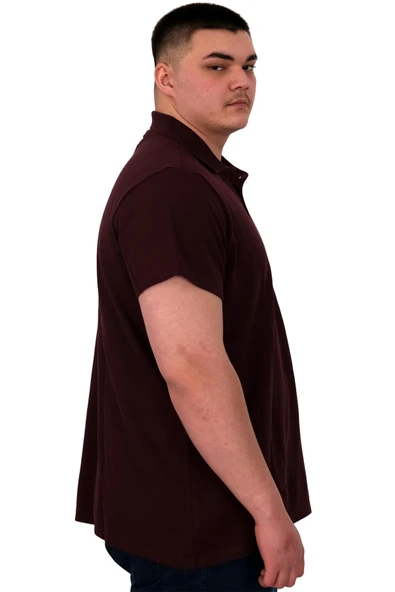 Mode XL Büyük Beden Erkek T-Shirt Polo Flag U25304 Mürdüm - Resim 3