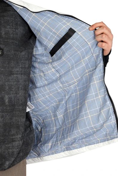 Mode XL Büyük Beden Erkek Dik Yaka Kapitone Mont U24612 Ekru - Resim 5