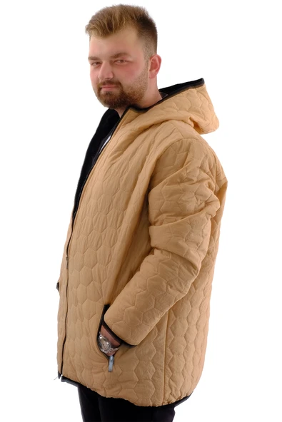 Mode XL Büyük Beden Erkek Mont Kapüşonlu U24608 Bej - 2