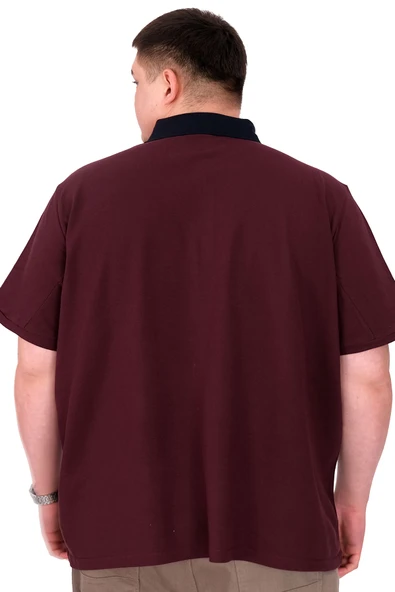 Mode XL Büyük Beden Erkek T-Shirt Polo Yaka REAL U25309 Mürdüm - Resim 3