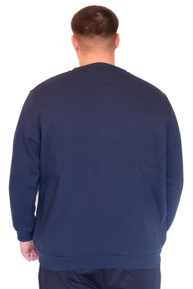 Mode XL Büyük Beden Erkek Sweatshirt Bisiklet Yaka LOS ANGELES U24561 İndigo - Resim 3