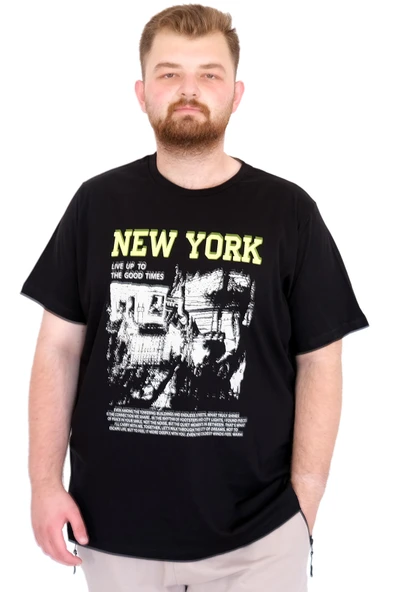 Mode XL Büyük Beden Erkek T-Shirt Bisiklet Ysks NEW YORK U25036 Siyah ürün görseli
