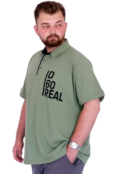 Mode XL Büyük Beden Erkek T-Shirt Polo Yaka REAL U25309 Çağla - 2