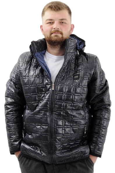 Mode XL Büyük Beden Erkek Kalın Şişme Mont Kapüşonlu U24605 Lacivert ürün görseli