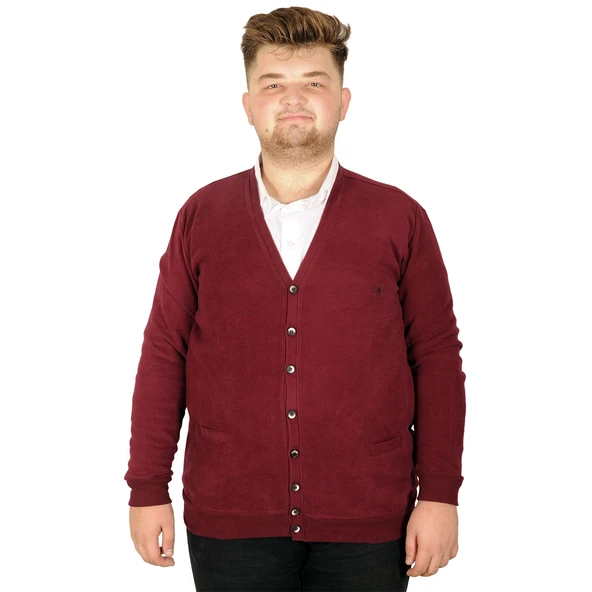 Mode XL Büyük Beden Erkek Hırka Vanize Selanik Düğmeli 20548 Bordo