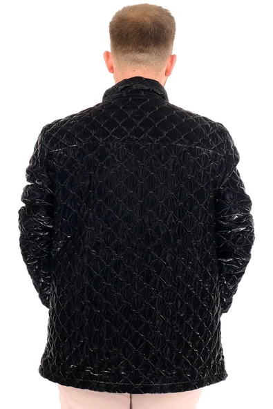 Mode XL Erkek Büyük Beden Dik Yaka Ribanalı Kol Fermuarlı Mont U24611 Siyah - 4