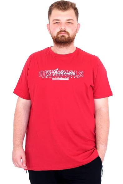 Mode XL Büyük Beden Erkek T-Shirt Bisiklet Yaka ORIGINALS U25038 Bordo - Resim 5