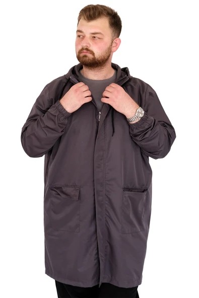 Mode XL Büyük Beden Erkek Yağmurluk Kapşonlu 22700 Antrasit - 5