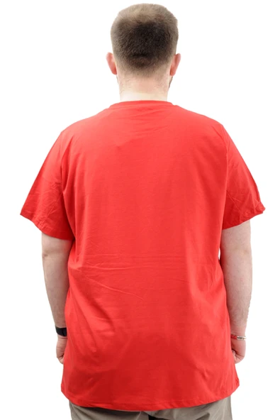 Mode XL Büyük Beden Erkek T-Shirt Bisiklet Yaka Baskılı LABYRINTH U24048 Kırmızı - Resim 4