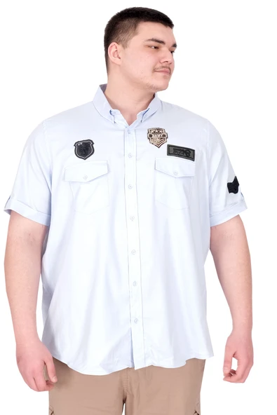 Mode XL Büyük Beden Erkek Gömlek Çift Kapaklı Gabardin U25601B Mavi ürün görseli