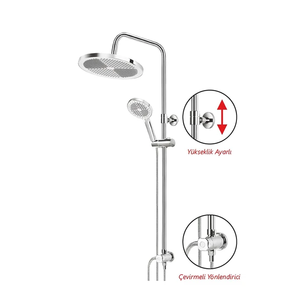 Anka Robot Duş Seti Tam Takım Beyaz Krom Lüks Yağmurlama Fonksiyonlu Yükseklik Ayarlı Duş Sistemi - Resim 2