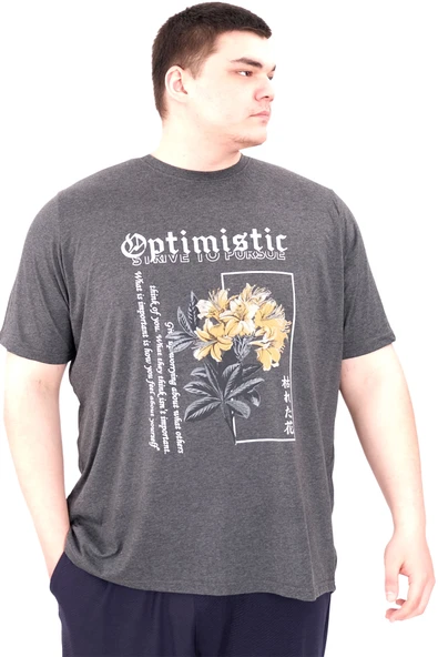 Mode XL Büyük Beden Erkek T-Shirt Bisiklet Yaka OPTIMISTIC U25028 Antrasit ürün görseli