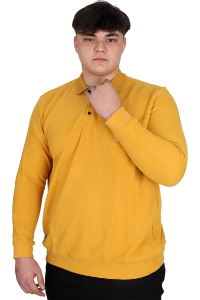 Mode XL Büyük Beden Erkek Sweat Polo Selanik Horse 23442 Hardal - 2